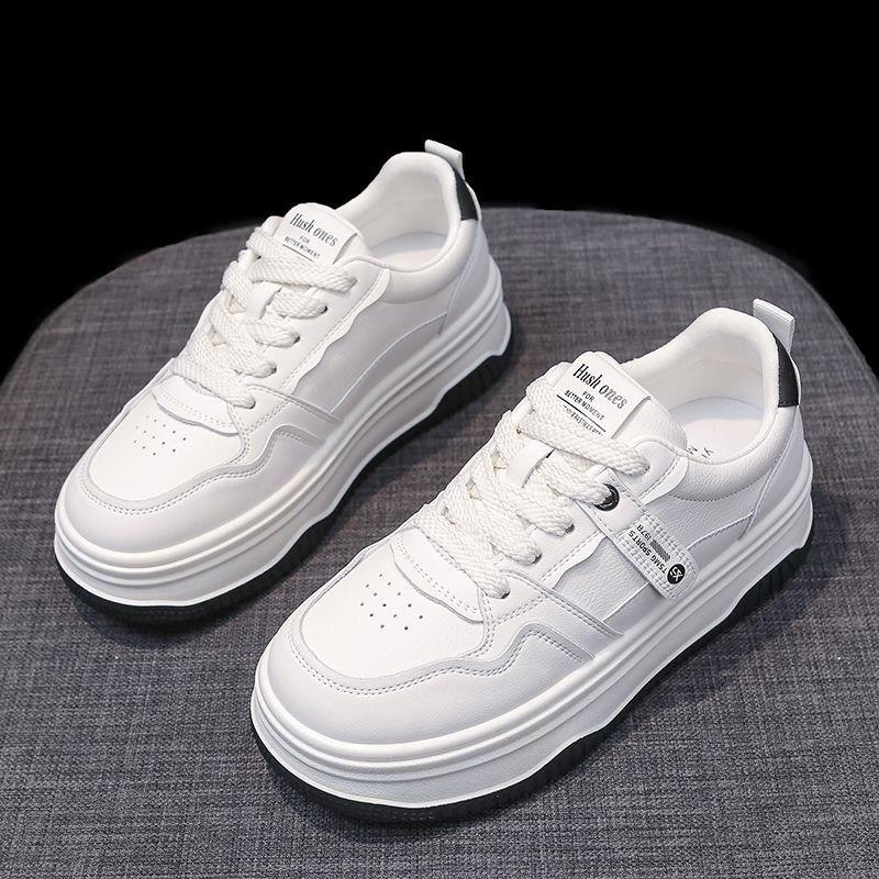 Thick Bottom Casual Lace Up Sports Board Shoes Spring and Autumn New Simple Fashion All-Match White Shoes