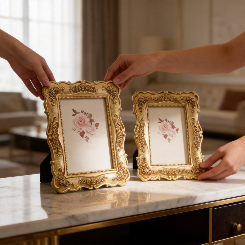 Vintage Resin Photo Frame With Gold Embossed Rose Pattern For Christmas And Anniversary Gifts