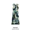 2025 Spring Women's European & American Style Silk Satin Print Midi Dress