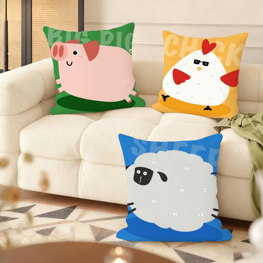 Kawaii Cat Animals Cushion Cover Natural Linen Organic Fabric DoubleSided Printing Couch Pillow Covers Home Decor