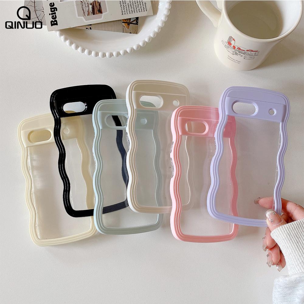 Case For Phone Yulin-003 2 In 1 Transparent Curly Wave Case For Google Pixel 9 Pro 9A 8 8A 7A Shockproof Clear Acrylic Hybrid Candy Color Silicone Cover