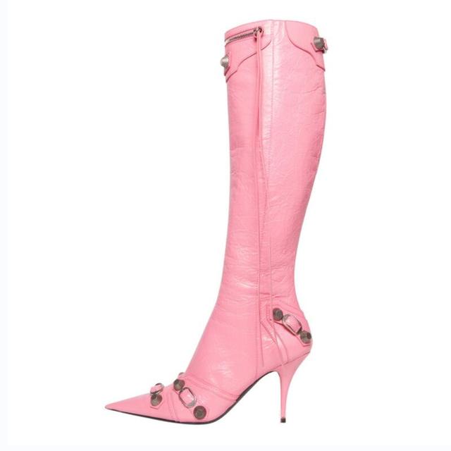 Buy Pointed Toe Metal Buckle Zipper Knee Boots Feminine Stiletto
