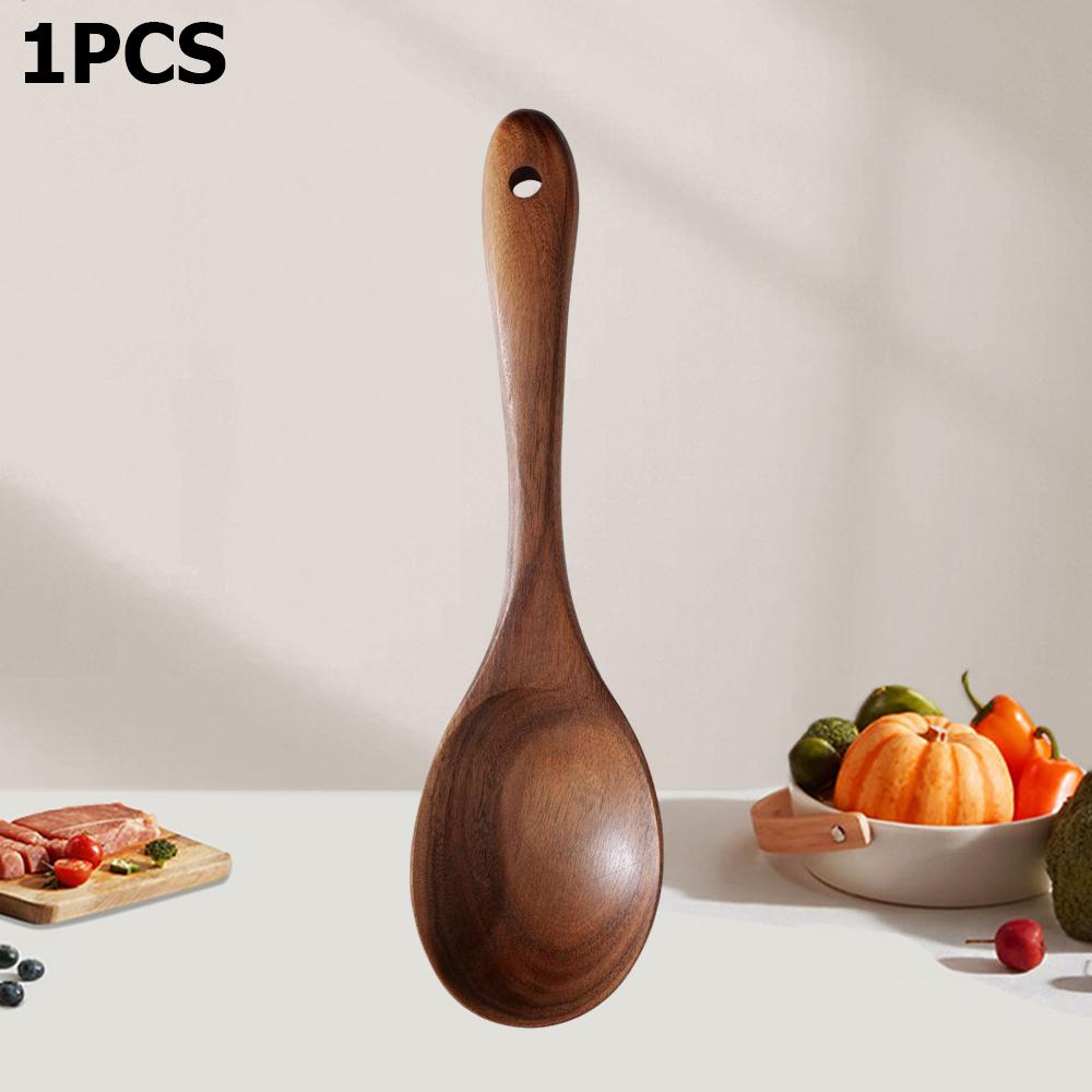 2Pcs Wood Acacia Salad Servers Spoon Fork Set 10-inch Salad Spoon and Fork Long Handle Serving Salad Scoop Kitchen Utensil
