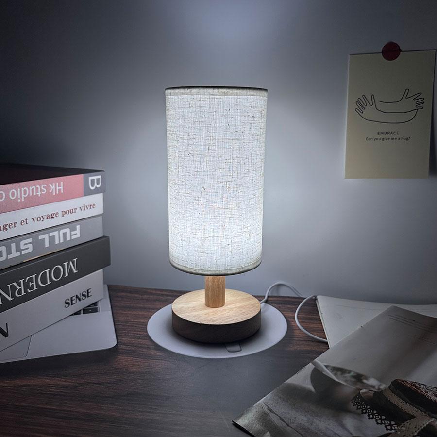 Modern Simple Solid Wood Base Atmosphere Lamp Bedroom Eye Protection Night Light Dormitory Bedside Lamp Led Tricolor Decorative