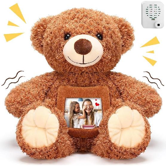 Liliful Медведь Мягкая игрушка Записывающее устройство Медведь на День святого Валентина с диктофоном 12 дюймов Медведь на память Плюшевая игрушка с фоторамкой Коричневый медведь Игрушка для записи голоса
