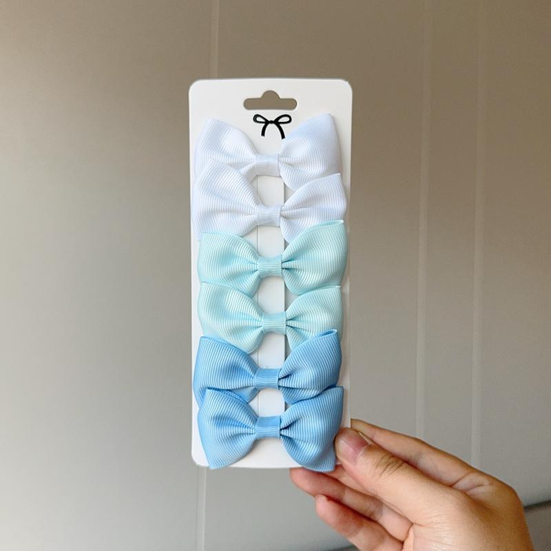 6Pcs Ribbon Bows Hairpin Girl Sweet Solid Design Hairpin Color Block Delicate Hairgripe Barrettes Kawaii Child Accessories