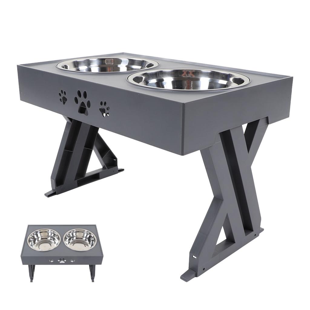 Elevated Dog Bowls Prevent Slip 3 Heights Adjustable Raised Dog Bowl with 2 Stainless Steel Dog
