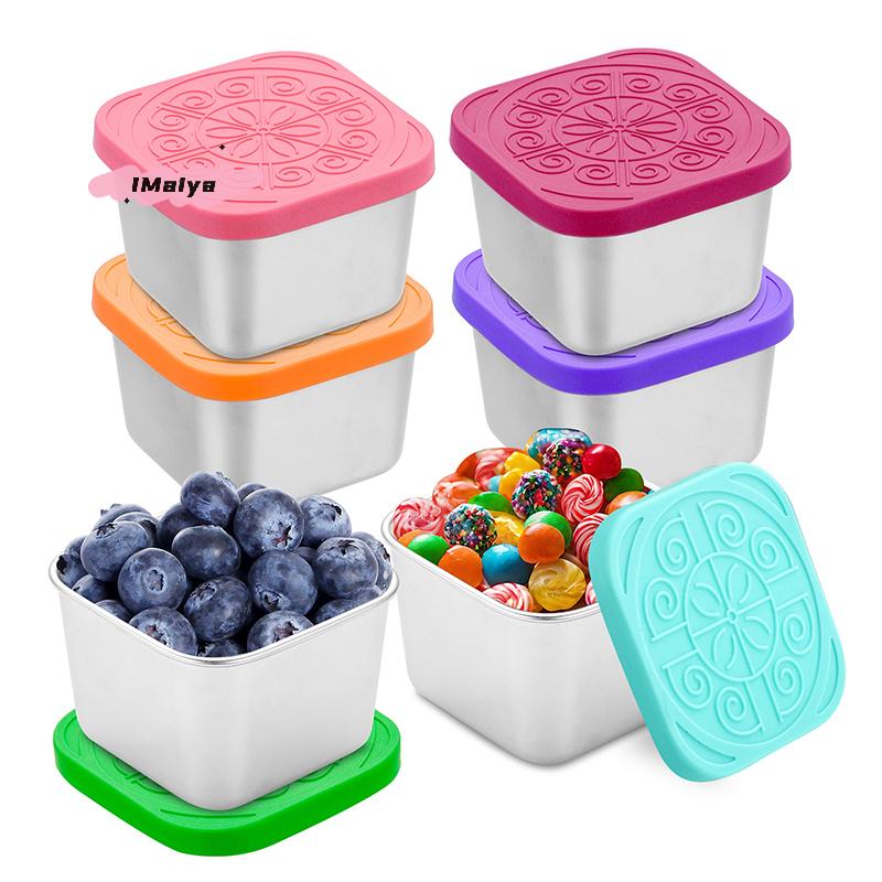 1/2Pcs Stainless Steel Salad Container with Silicone Lids Leakproof Stackable Snack Seasoning Food Storage Box for Dressing