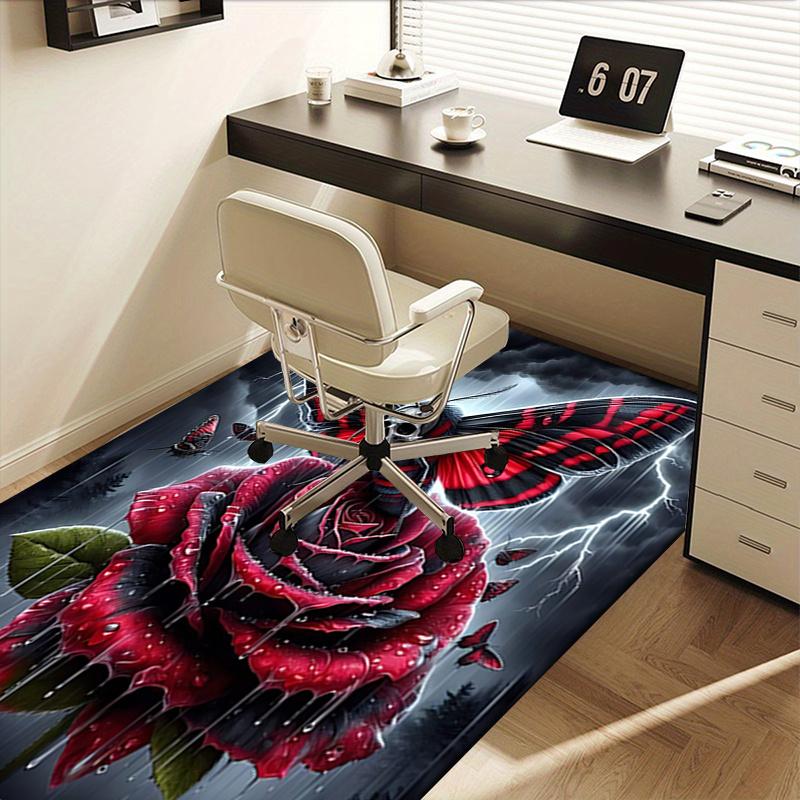 Chair Mat: Gothic Butterfly & Rose Office Carpet Large Size, Home Decor, Sofa Rug, Gift for Office and Living Room