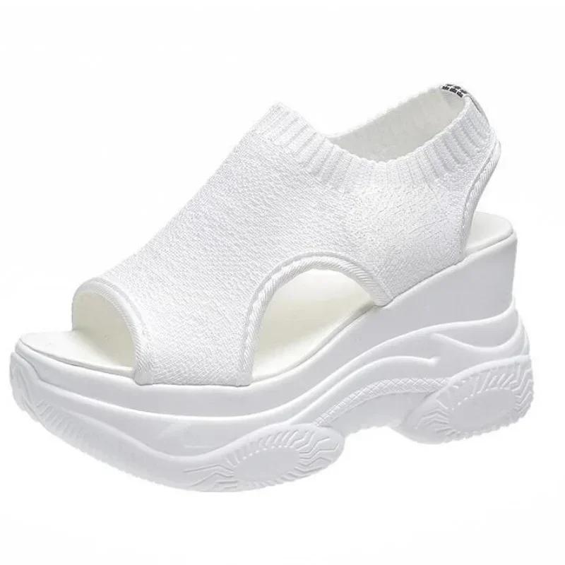 Сандалии для женщин Модные Повседневные Спортивные Сандалии Летние Дышащие Сетчатые Сандалии с Открытым Носком Женские Платформа Сандалии Сандалии Женские 34 белый