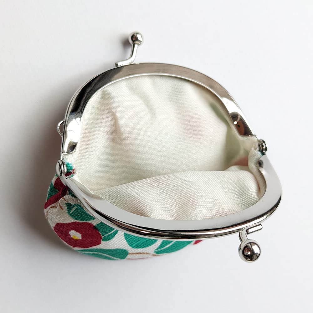 Kyosuke, Made in Japan, Clasp Coin Case, Floral Print Cotton Pouch, 8.5 x 9.5 cm (2.6 inches), Coin Purse, Wallet, Yumeji Takehisa, Camellia