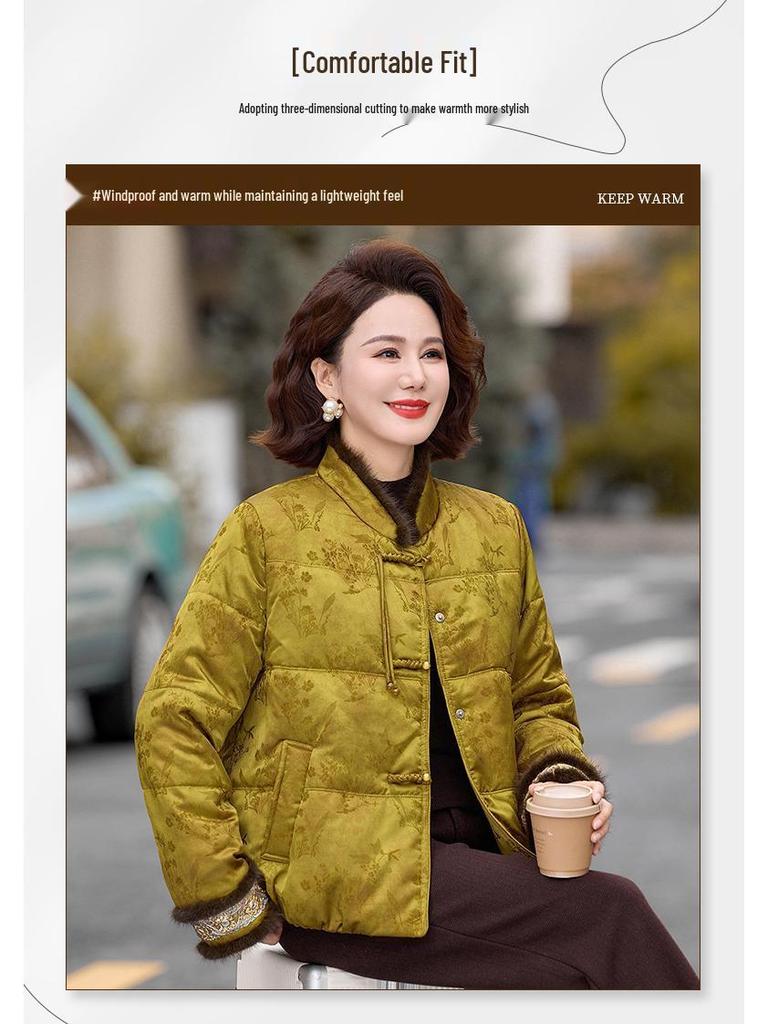 Chinese Retro Winter Cotton Jacket for Women Aged 40-60