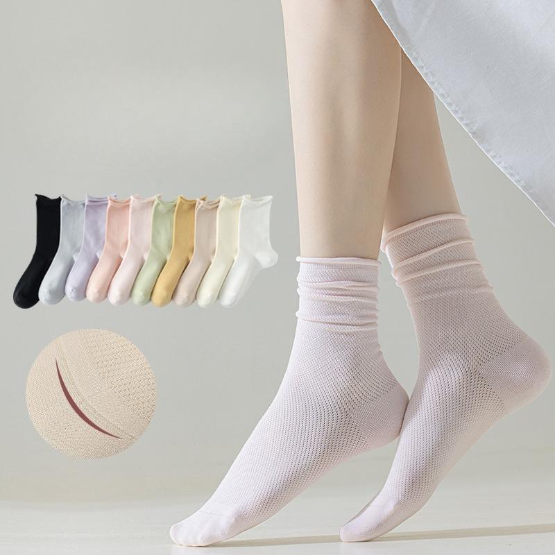 Female Spring and Autumn Pure Cotton Sweat Absorbing Boneless Loose Mouth In The Tube Pile Socks