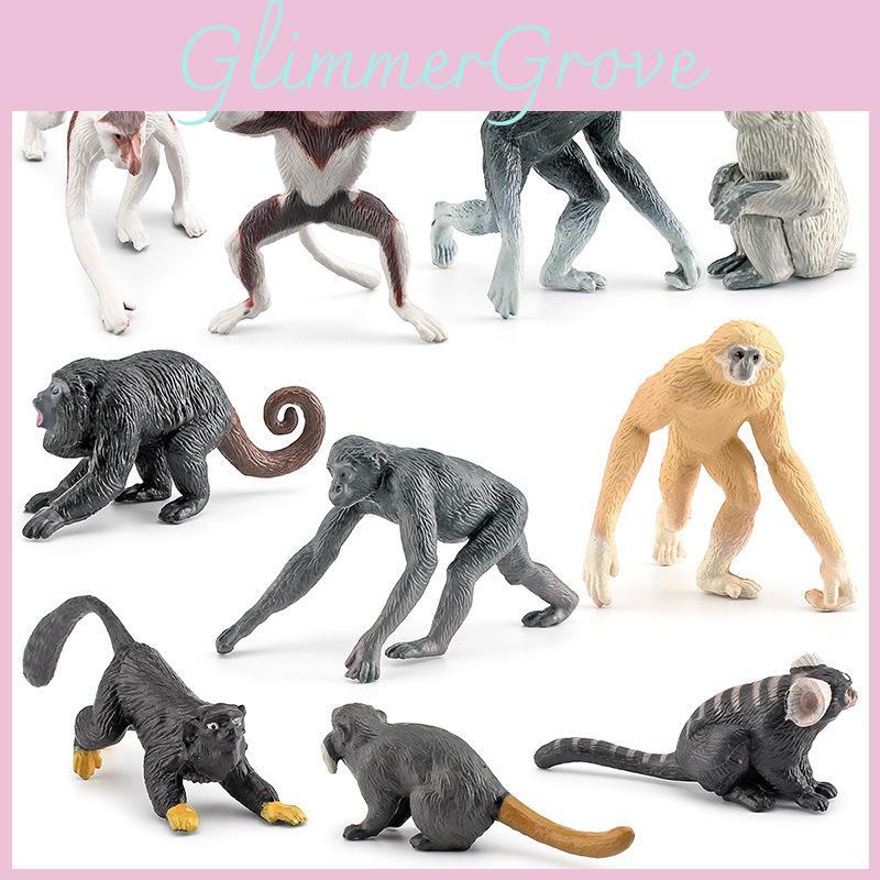 Realistic Pvc Primate Animal Model Set Featuring Miniature Long-nosed Monkeys And Gibbons
