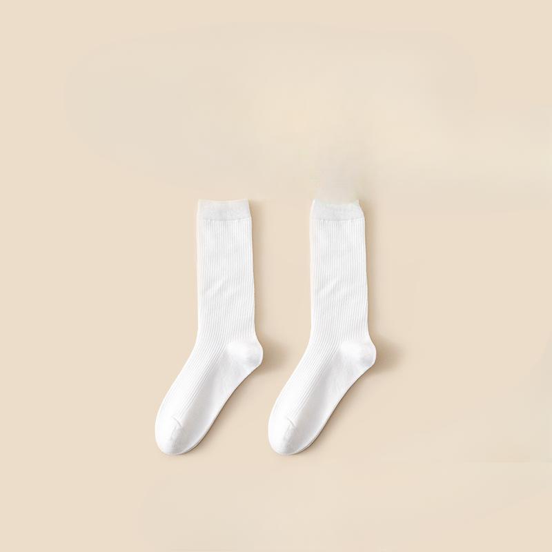 Chaussettes de sport épaissies en pur coton de couleur unie pour femmes, printemps et automne