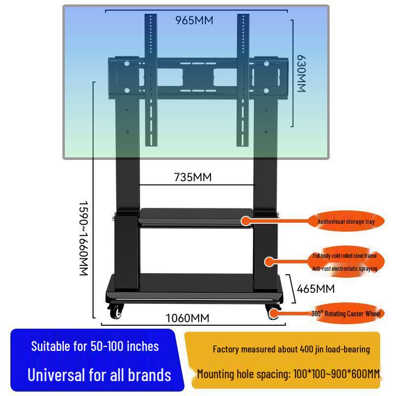 Floor-Standing TV Stand with Wheels for 55-120 Inch Screens