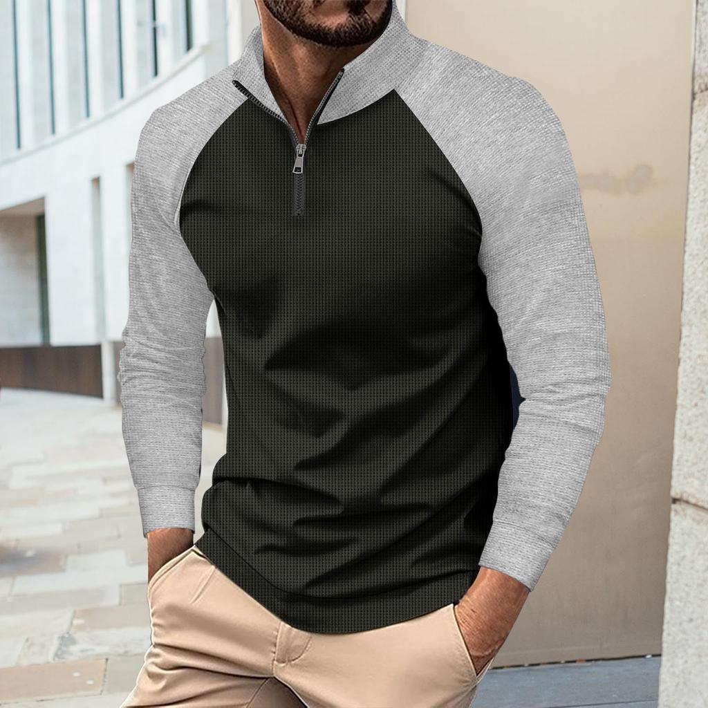 Men Golf Shirt Long Sleeve Colorblock Sweatshirt Lightweight Knitted Shirts