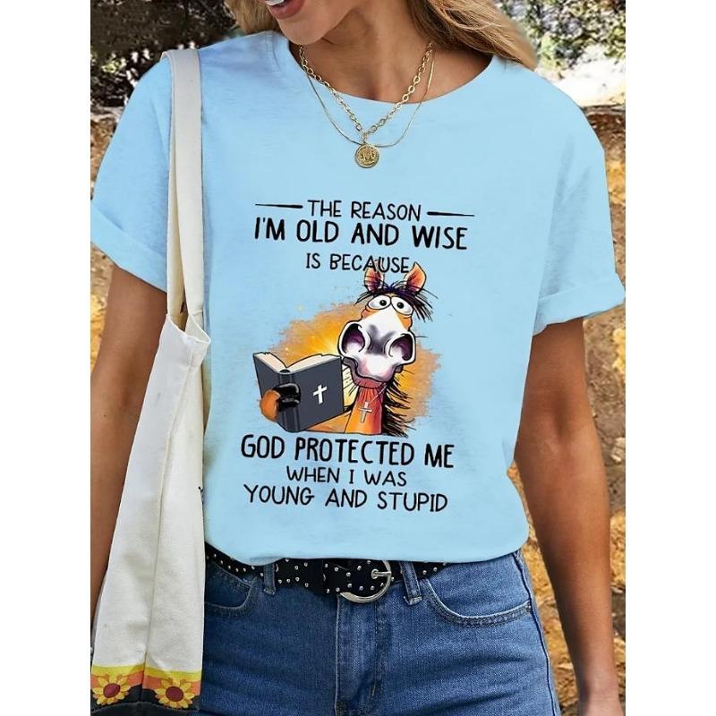 Women's T-sleeve funny retired animal letter pattern printing fashion casual round neck short-sleeved women's clothing