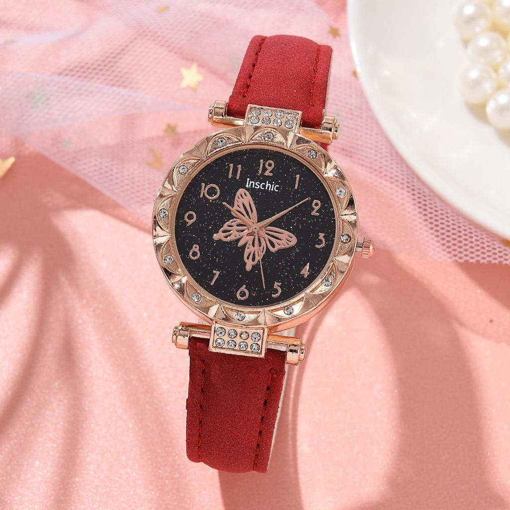 New Fashionable Ladies Watch Butterfly Digital Leather Strap Quartz Watch