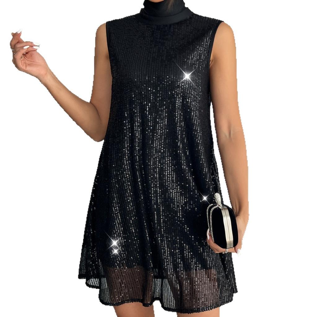 European and American fairy style, thin and slim, shiny sequins, fashionable temperament, festive atmosphere, party elegant dress