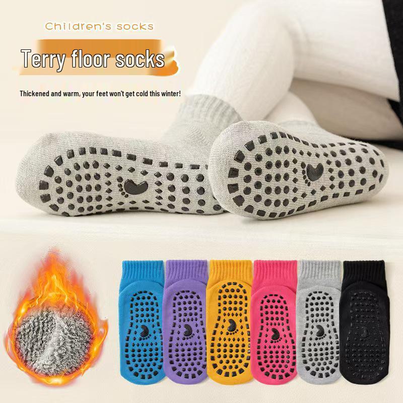 Thick Non-slip Children's Floor Socks for Autumn/Winter Warmth - Mid-Calf Baby/Adult Indoor Trampoline & Yoga Socks