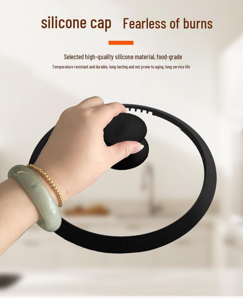 מכסה בישול מזכוכית שקופה עם ידית סיליקון למניעת כוויות, עמיד בחום ובנפילות, למחבתות.