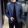 Spring and Autumn Stand-up Neck Leather Jacket Men's Slim-fit Trendy Brand Stream Lapel Leather Jacket Explosive Handsome Locomotive Jacket