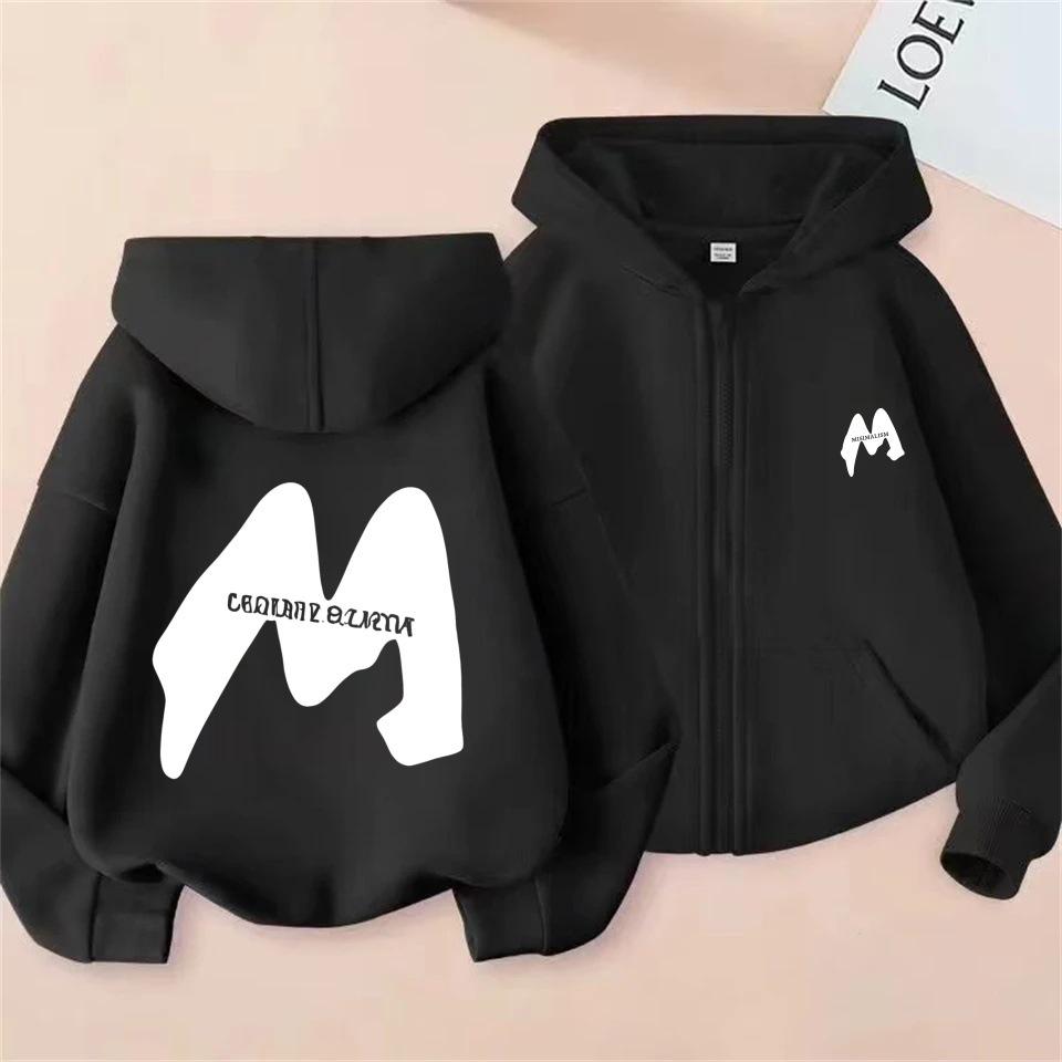 Unisex Trendy High Street M-Print Zipper Hooded Sweatshirt for Spring and Autumn