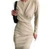Women's Long Sleeve Round Neck French Retro Slim Long Dress