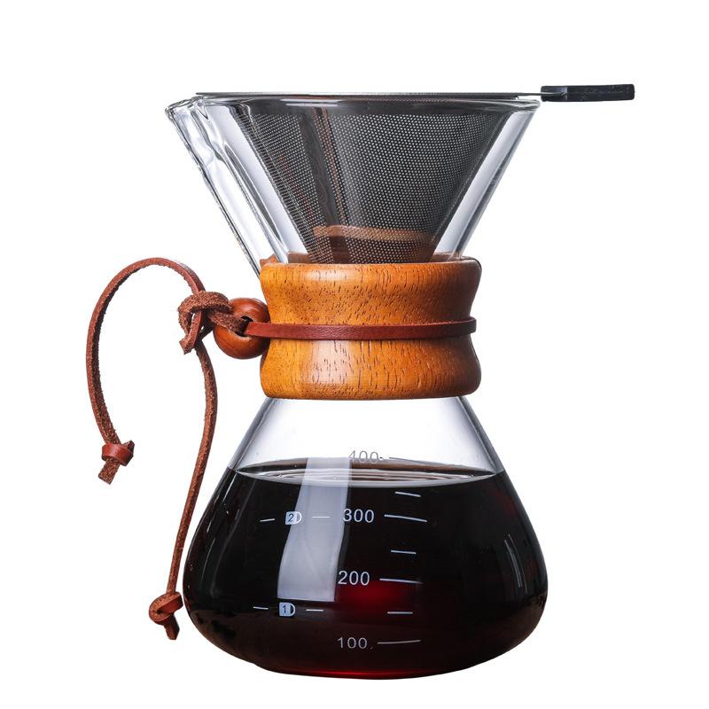 Heat-resistant glass coffee pot, coffee sharing pot, wooden handle hand-brewed pot, borosilicate glass pot.