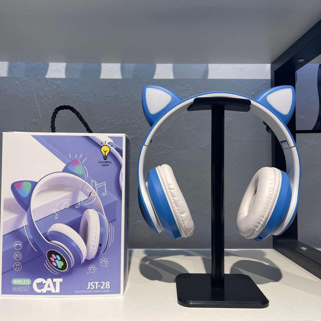 New JST-28 Cat Ear Bluetooth Headphones: Foldable, Over-Ear, Luminous, Wireless.