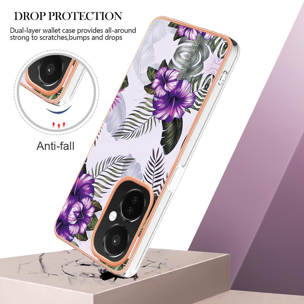 

For OnePlus Nord CE 3 Lite 5G/Nord N30 5G Case with IMD Marble Flower Pattern TPU Mobile Back Cover Purple Flower