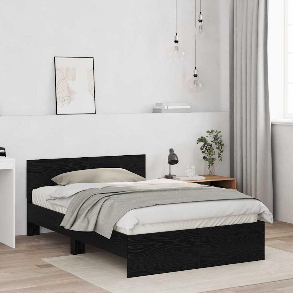 Bed Frame in Black Oak Look 193 x 125 x 70 cm Particleboard
