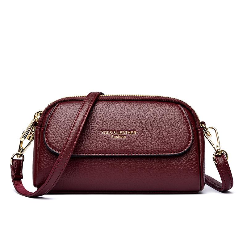 A Multi-layered, Elegant and Fashionable Single-shoulder Crossbody Small Square Bag with Lychee Patterns for Ladies