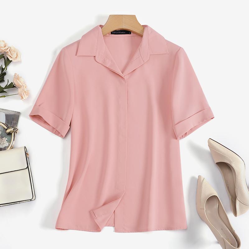 

ZANZEA Летняя повседневная блузка с отложным воротником и короткими рукавами: Модный шикарный сезонный стиль на любой случай