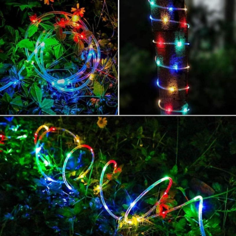 12m/7m Solar String Lights Garden Waterproof Tube Rope Lamp Christmas Garland Lights For Outdoor Holiday Decoration Lighting