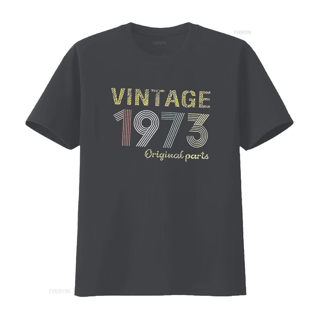 Birthday GifT T Shirt Vintage 1973 Original Parts for Women Letter Print Retro Casual Tops Black vintage Washed Soft Stretched