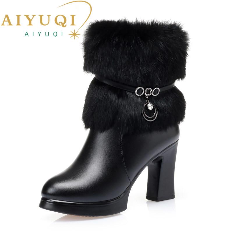 Fashion AIYUQI Women Winter Boots 2025 New Round Toe Fashion Women's Fashion Boots Natural Wool Lining Rabbit Fur Women Ankle Boots