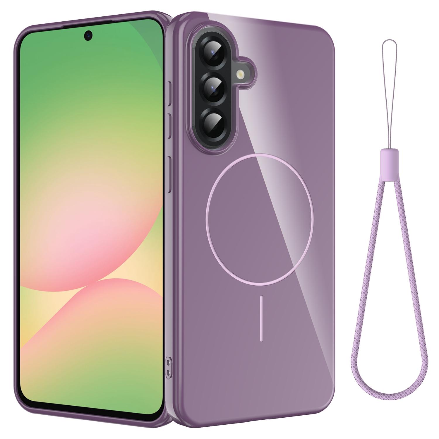 

For Samsung Galaxy A56 5G Magnetic Case Compatible with MagSafe TPU Phone Back Cover with Lanyard Purple