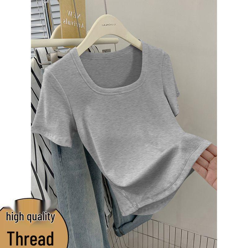 2026 Women’s Short Sleeve Square Neck Fashionable Durable T-shirt