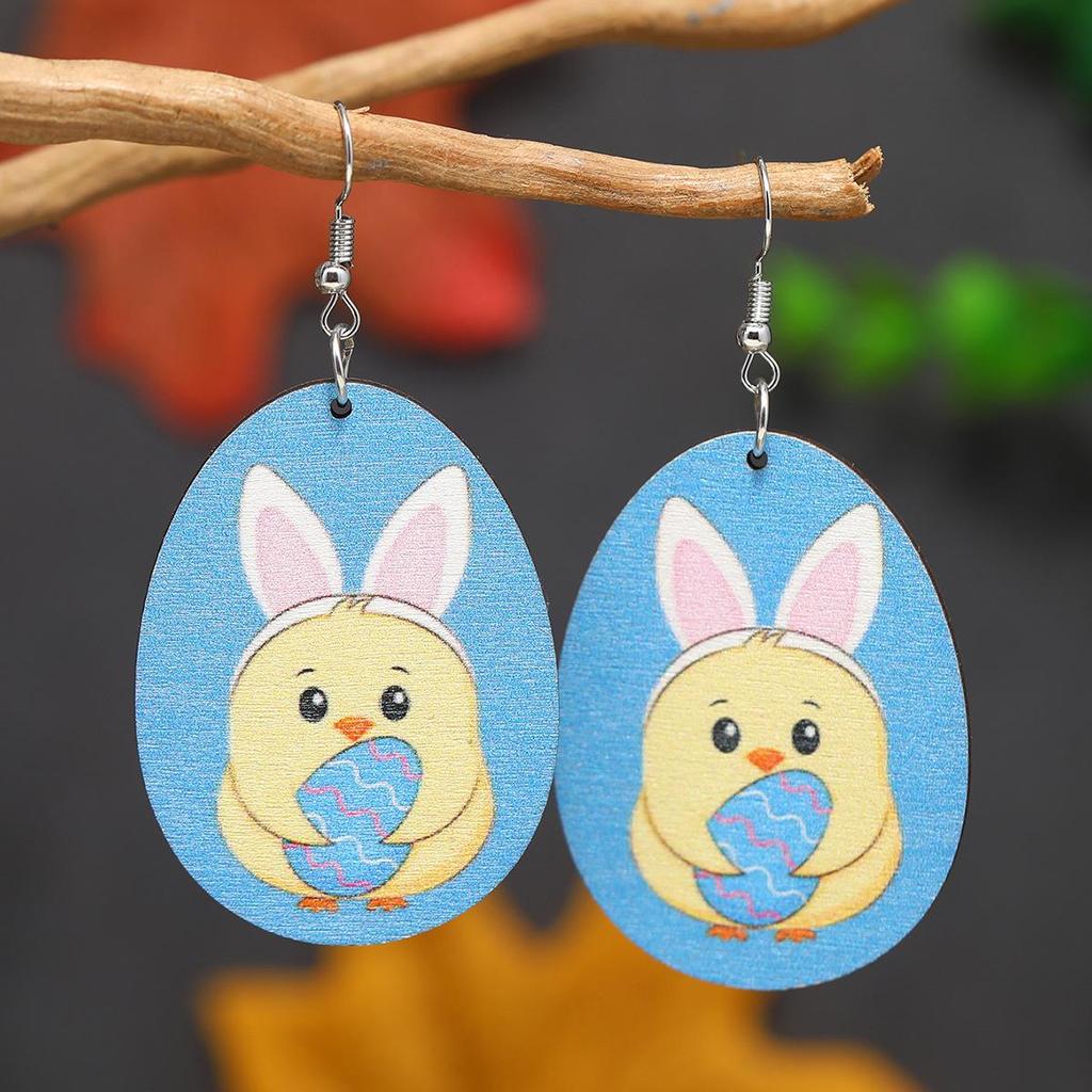 Easter Bunny Eggshell Earrings with Vegetable Basket Design