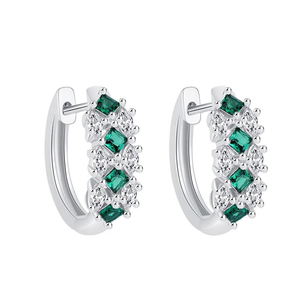 New 925 Sterling Silver Green Zircon Earrings Exquisite Earrings Suitable for Women Party Wedding Jewelry Gift