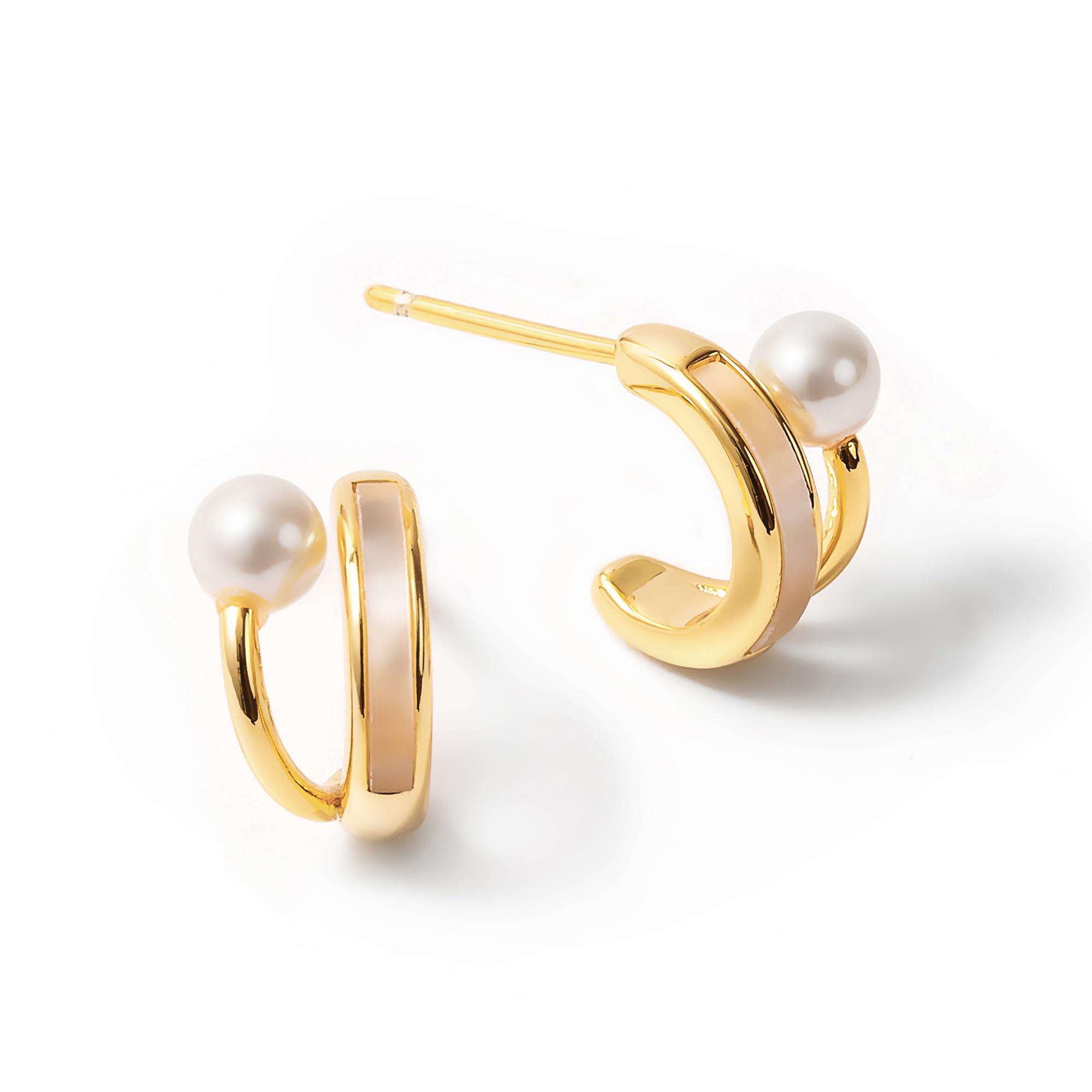 

Mother of pearl x shell pearl hoop earrings box small size nickel free allergy friendly 18K gold plating [Naot Jewelry] [gift included] золотий