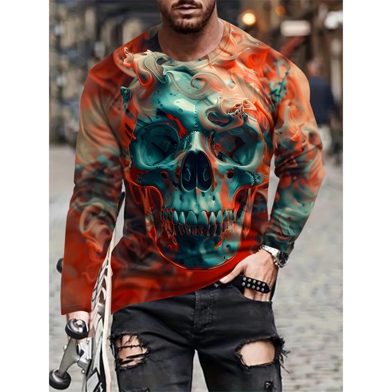 Tricou bărbați cu imprimeu tigru alb-negru, tricou cu mânecă lungă, casual, cu gât rotund, pulover largi de toamnă