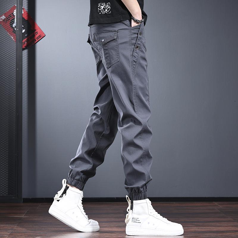 High-end American overalls men's new autumn elastic waist tied casual pants fashionable versatile men's pants tide