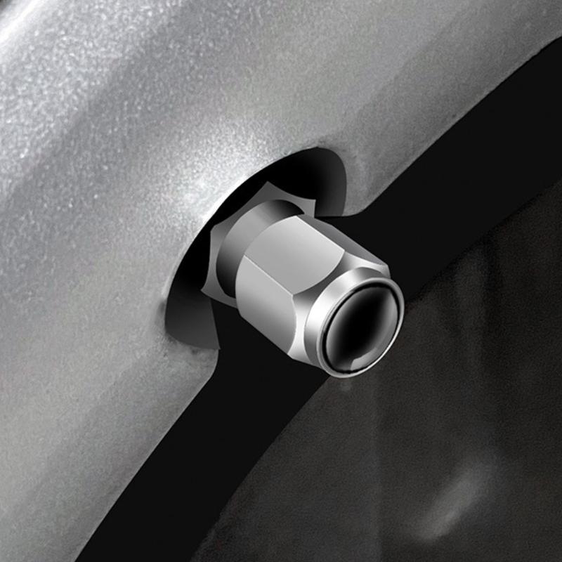 5pcs Metal Tire Valves Caps Corrosion Resistant Caps Hexagonal Designs Dust Proof Rubber Seal for Car & Motorcycles