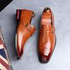 Mens Leather Shoes Pointed Toe Oxford Shoes For Men Dress Business Slip On Wedding Leather Male Brogues Buckle Shoes
