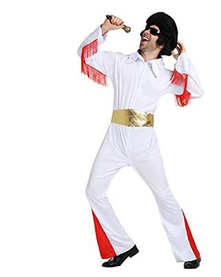 Youngfull Elvis Presley Cosplay Kostüm, Jumpsuit, Perücke und Goldener Gürtel, 3-teiliges Set, Halloween Kostüm für erwachsene Männer, Mit dem internationalen Star