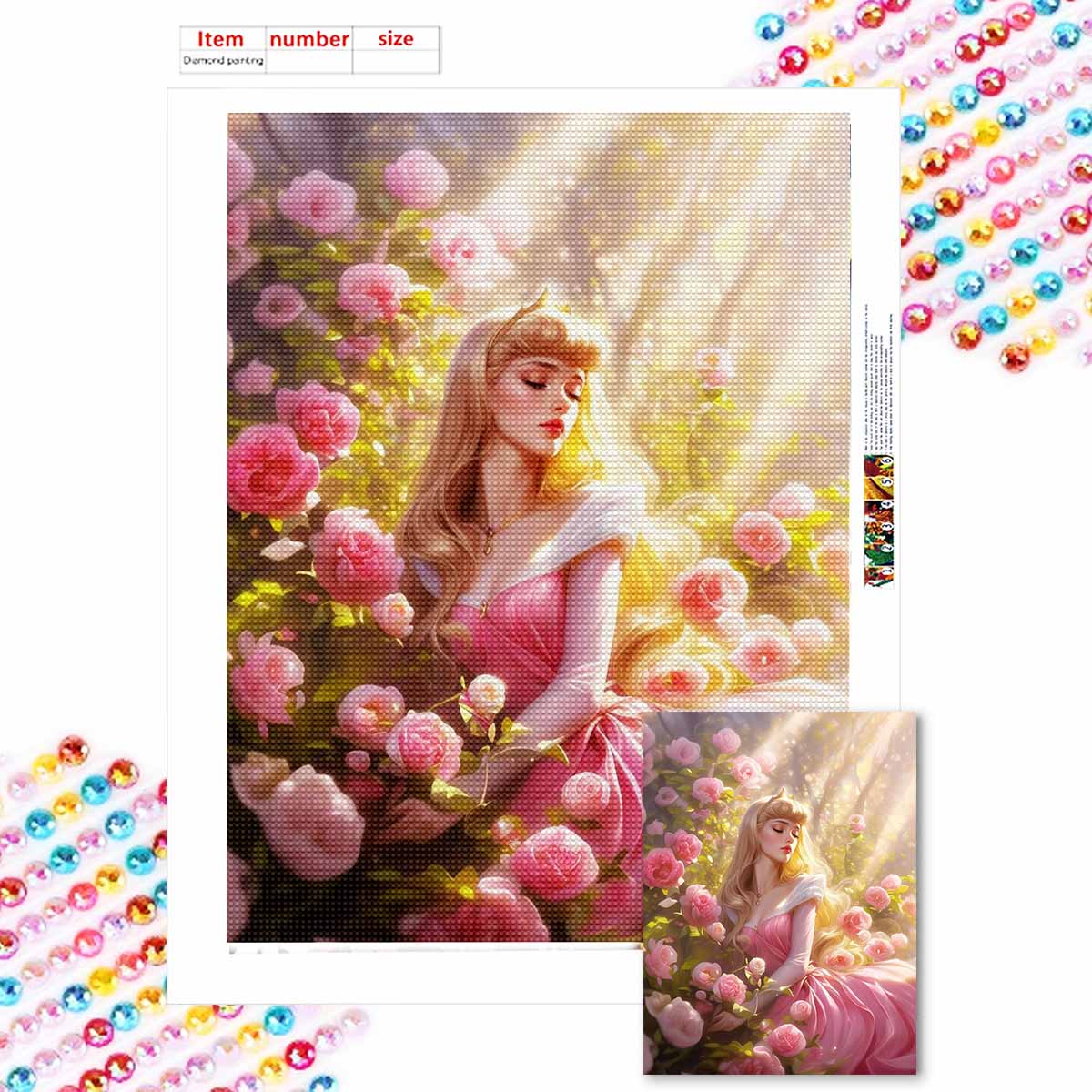 

Алмазная живопись своими руками Принцесса среди цветов Набор для вышивания крестом Мозаичное искусство Алмазная живопись Полная выкладка Алмаз Домашнее украшение Round 20x30cm