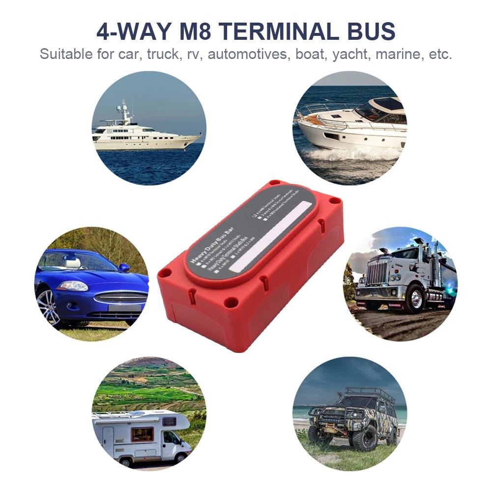 Bus Bar Box Board 300A 4 Terminal M8 Studs High Current Busbar Automobiles Maximum Connection Amplifier Power Case for Car RV